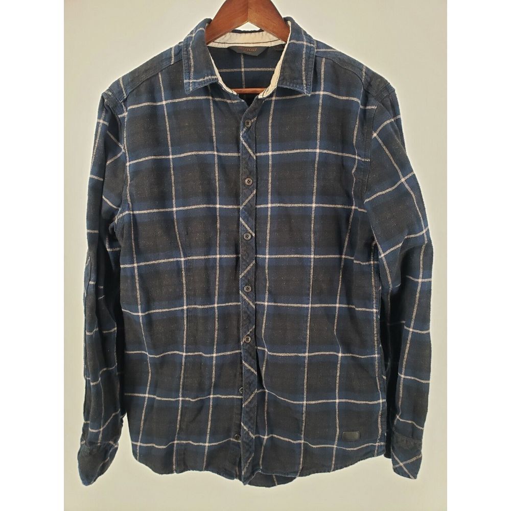 Outpost Makers Rugged Dark Plaid Metal Buttons Durable Cotton‎ Mens Large